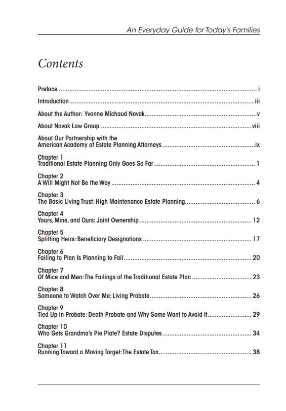 Modern Estate Planning Book Table of Content Page 1