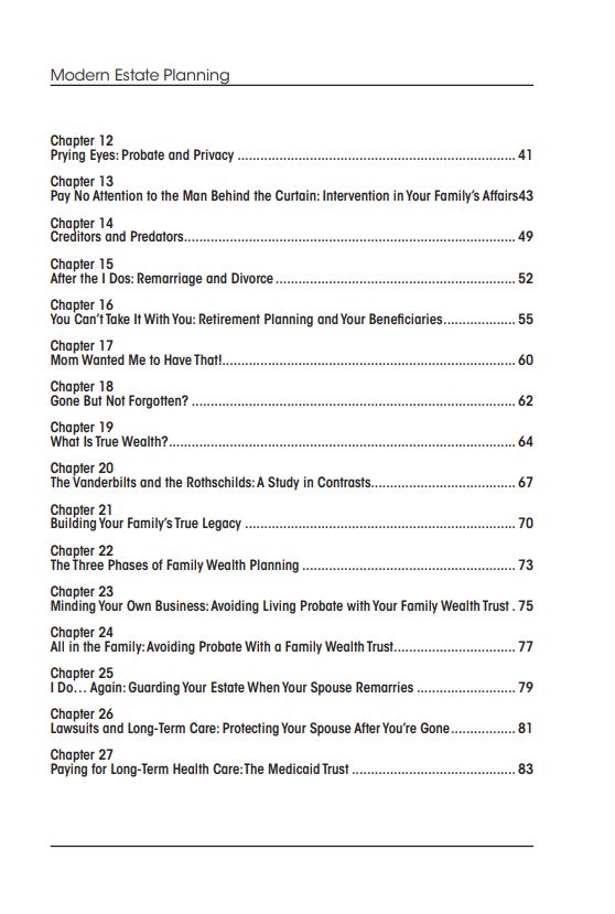 Modern Estate Planning Book Table of Content Page 2